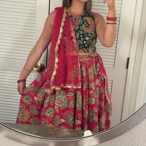 Floral Embroidered Pink Lehenga Set
